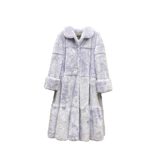 在逃公主獭兔毛皮草外套女长款大裙摆紫色皮毛一体大衣2025冬新款