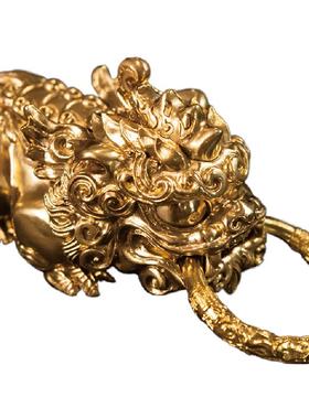 黄铜貔貅青炙手把件全纯铜实心招财皮丘神兽办公桌面摆件国潮原创