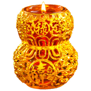 招财福禄寿喜水晶玻璃杯蜡烛家用无烟防风供佛过年酥油葫芦长明灯