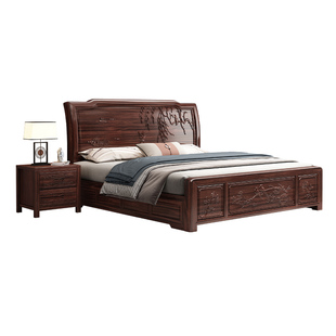 花梨木实木床新中式明清古典1.8米双人大床主卧春晓雕花红木婚床