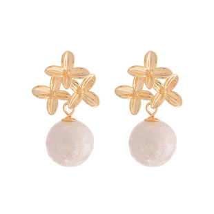 「金色繁花」vintage复古法式优雅高级小众气质棉花珍珠耳环/耳夹