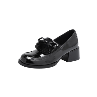 依思q粗跟乐福鞋女款2026新款春季百搭学院风小皮鞋配裙子jk鞋子