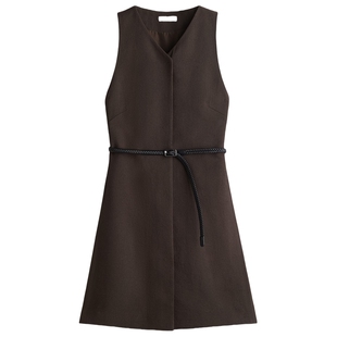 HM女装连衣裙春季时尚气质V领马甲配腰带连衣裙1288154