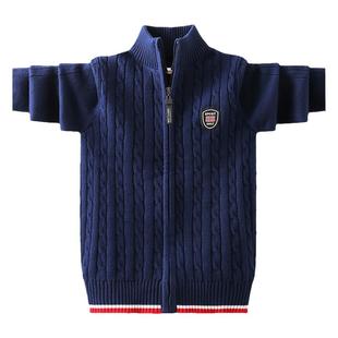 儿童毛衣男童加绒加厚秋冬款2025新款休闲男孩针织线衣开衫立领