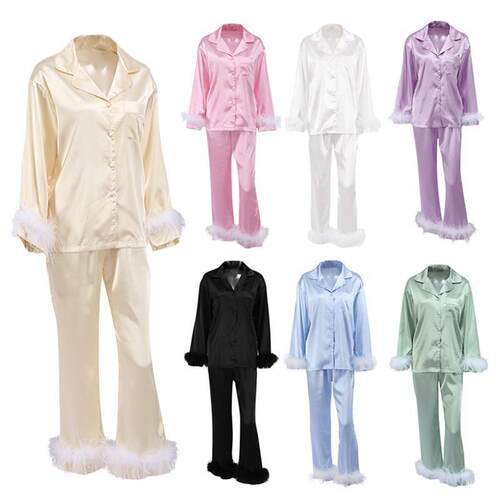 Q 86287 Feather Ice Silk Loungewear 羽毛冰丝家居服套装