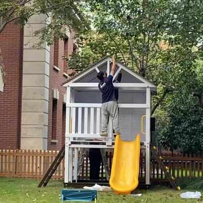 户外儿童木质秋千组合滑梯室外幼儿园家用木制树屋海盗船攀爬钻网