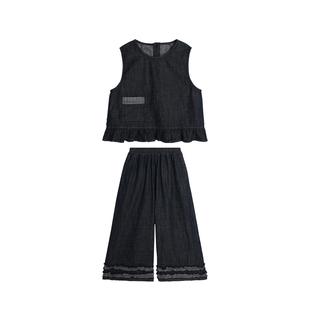 布丁哈鲁童装秋装女童套装2026新款儿童春秋牛仔背心裤子两件套