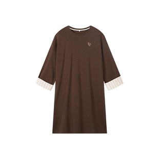 一城画一通勤简约H型开叉中长裙条纹拼接宽松中款连衣裙