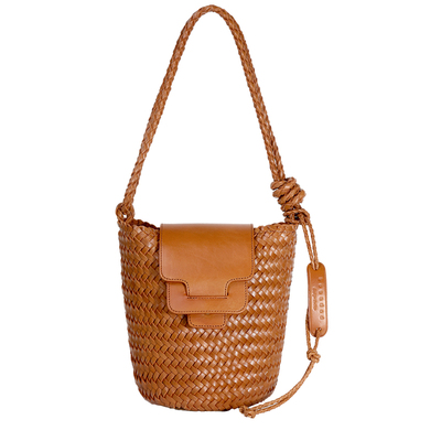 牛皮手工编织包mini小水桶