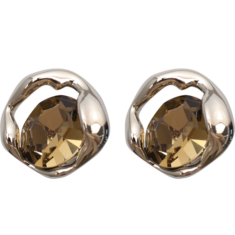 方糖家 美拉德复古咖色肌理水钻小众设计耳钉2026新款个性耳环女