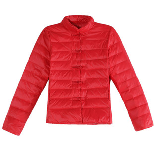 新中式国风盘扣黑色短款白鸭绒羽绒服女立领加厚保暖修身外套秋冬