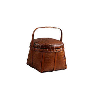 手工竹编篮子复古手提带盖篮鸡蛋篮编织礼盒碳盒老式竹篓容器提篮