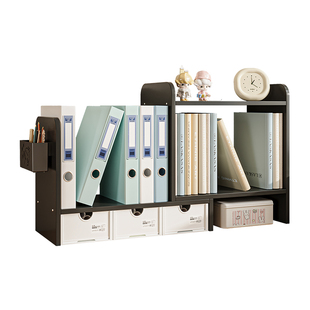 桌面转角小书架简约书房置物架办公室书本整理架带抽屉伸缩收纳架