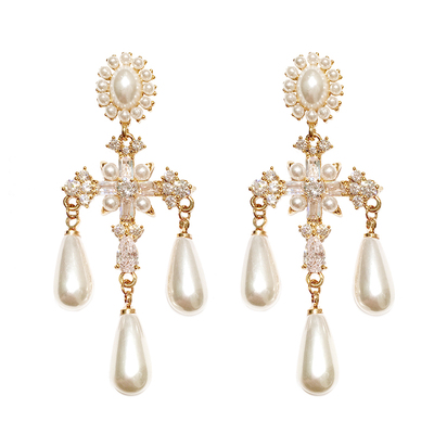 巴洛克复古爱心十字架女吊坠耳环