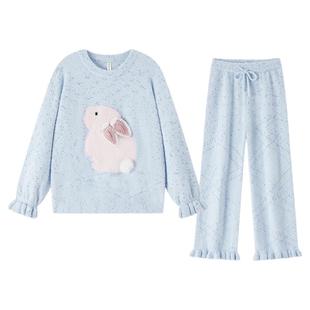 BE半边绒睡衣女款冬季奶fufu家居服套装珊瑚绒可外穿冬天加绒加厚