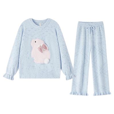 BE半边绒兔子提花睡衣套装女冬