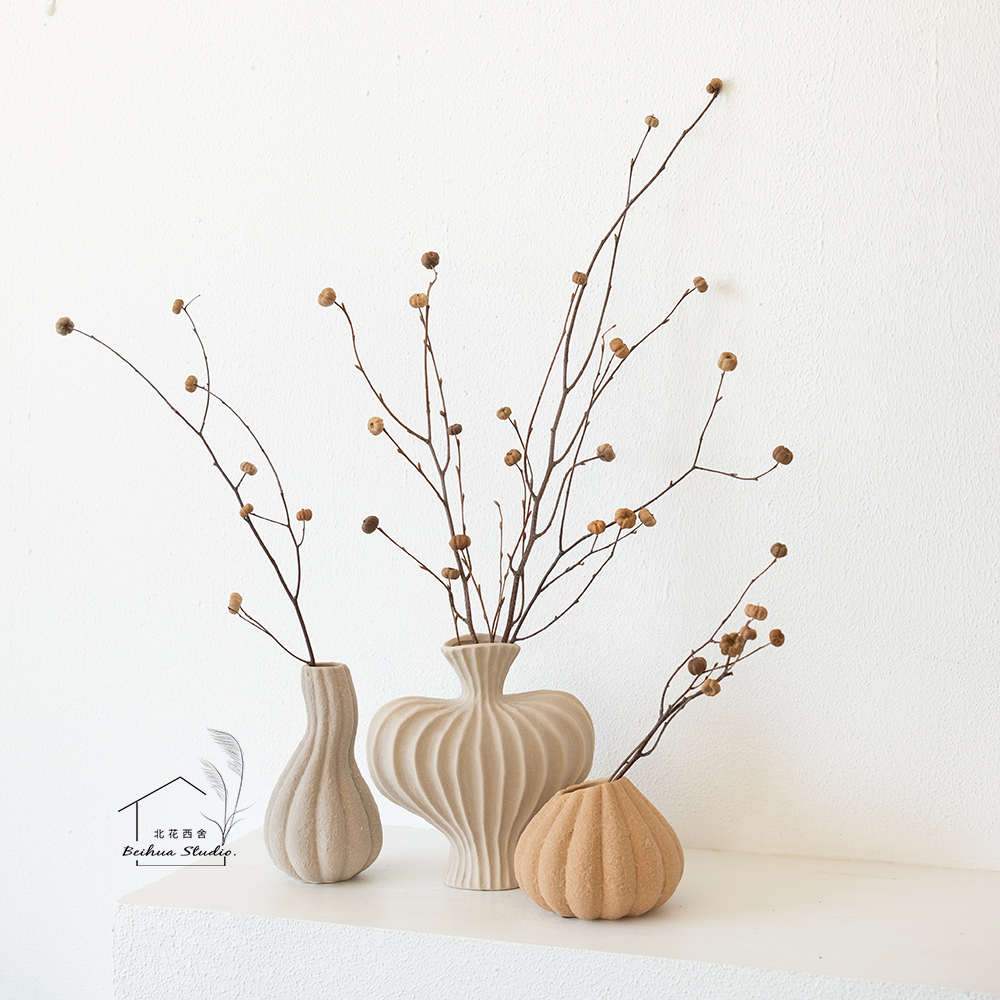 小南瓜干树枝中式日式插花办公室落地玄关摆件诧寂风软装橱窗造景