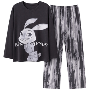 兰秀美情侣睡衣秋款2026新款纯棉长袖春秋款女男士圆领家居服套装