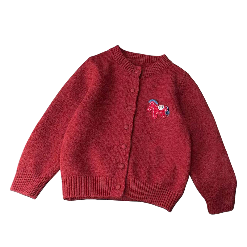 【撤柜专区】品牌专柜  女童过年衣服红色小马针织开衫秋冬新款