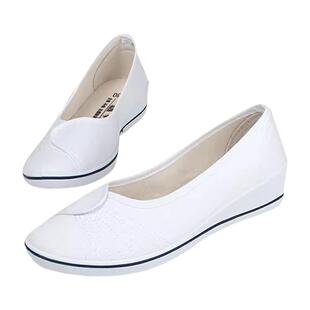 护士单鞋女坡跟夏季美容院工作鞋镂空布鞋透气休闲小白鞋舒适网鞋