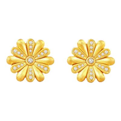 【新品】诗普琳 黄18K金镶嵌锆石小雏菊耳钉耳饰 送女友