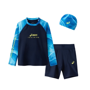 ASICS/亚瑟士儿童男女童夏季UPF50+弹力抗菌泳衣泳裤泳帽分体套装