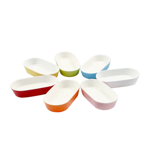 萌学蒙台梭利蒙氏陶瓷彩色圆形条纹盅椭圆的舒芙蕾儿童食物自备教