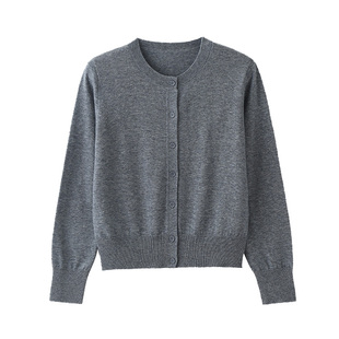 TINGE贴己格雷灰Miu风含羊毛可机洗开衫针织衫长袖cleanfit上衣