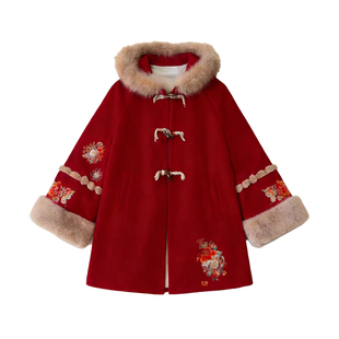 加大码汉服女明制胖mm200斤日常加绒加厚保暖服冬季红色拜年汉服