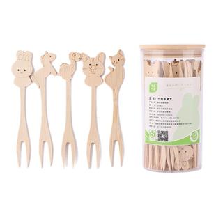 水果叉一次性动物可爱创意竹制小叉子蛋糕甜品高颜值食品级水果签