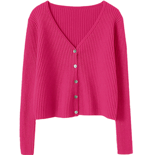 格外的喜欢!100%纯羊绒开衫女V领短款羊绒毛衣女针织开衫小外套