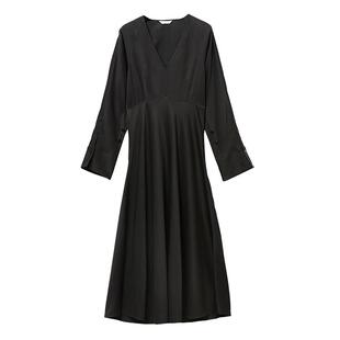 EXCEPTION例外女装春秋款气质时尚长裙高腰V领礼服感A字连衣裙