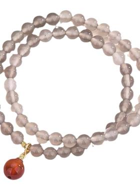 弘法寺天然烟灰紫玛瑙好运手链