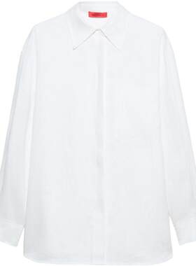 【春夏新降】MAX&Co.26女装纯色简约质感亚麻衬衫6111016502