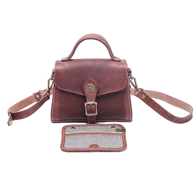 HK新款斜挎手拎牛皮手作通勤女包