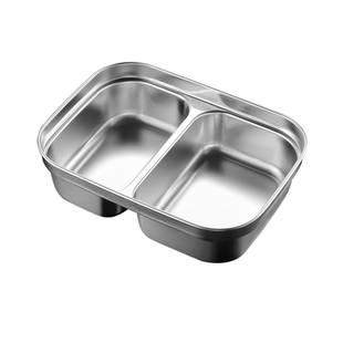 食品级304不锈钢方型2格餐盘 幼儿园学校食堂2格快餐盘 饭盘