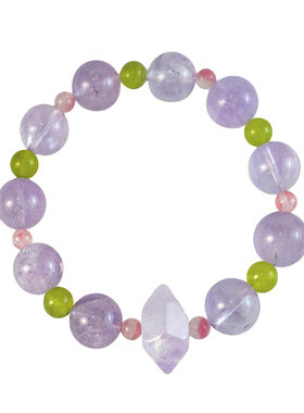 【紫雾薰珠】原创天然紫水晶薰衣草釉玉手串双尖幸运手链饰品手饰