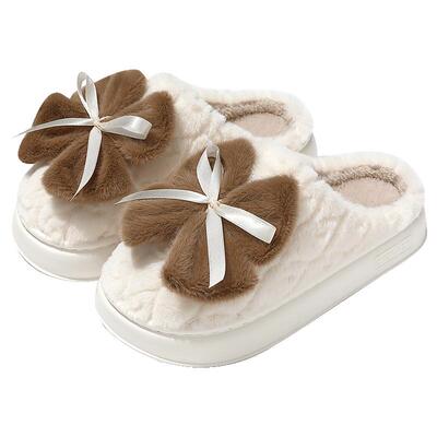 蝴蝶结毛毛绒棉拖鞋女冬2025新款