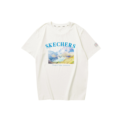 斯凯奇官方outlets2025夏季雅钻系列圆领短袖男女同款T恤透气纯棉