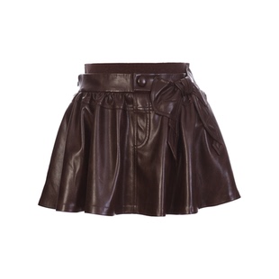 lefame拉飞姆2026早春新款时尚A字立体蝴蝶结PU皮裙半身裙短裙
