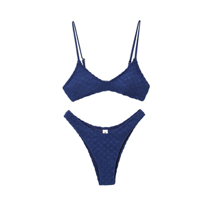 Limone海边分体泳衣温泉性感蓝色三角杯黑皮辣妹比基尼泳装度假风