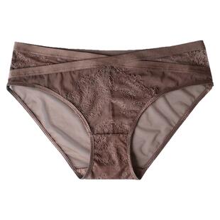 法式交叉缎面拼接网纱高弹丝滑女士内裤 A类纯棉底裆低腰三角裤