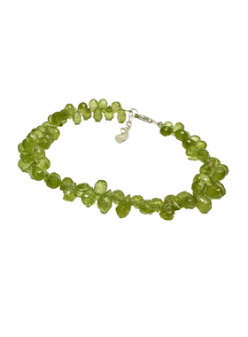 天然橄榄石S925银水滴闪刻面手链