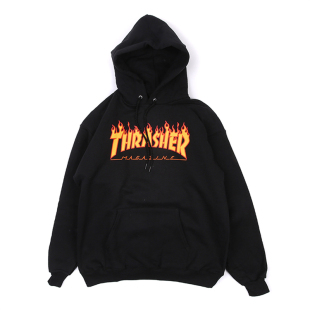 【特价折扣】Thrasher 日版 春季经典黄色火焰印花加薄绒卫衣帽衫