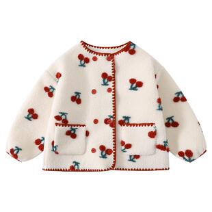 植木女童外套秋冬2025新款中大童可爱樱桃毛绒外套儿童外套童装