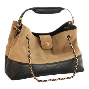 25A麂皮拼小羊皮美拉德中古大容量单肩腋下手提托特hobo包女新款