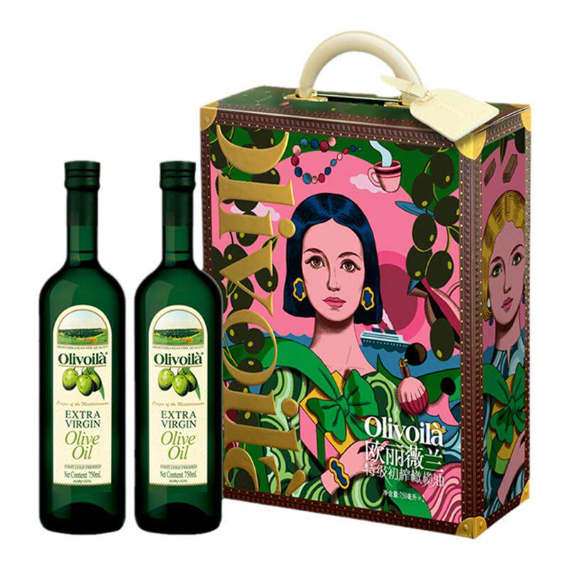 Olivoila/欧丽薇兰特级初榨橄榄油750ML*2粉礼盒装送礼纯正食用油
