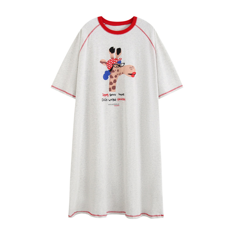 卡通可爱睡裙女纯棉夏季短袖新款韩版宽松大码可外穿长裙过膝睡衣