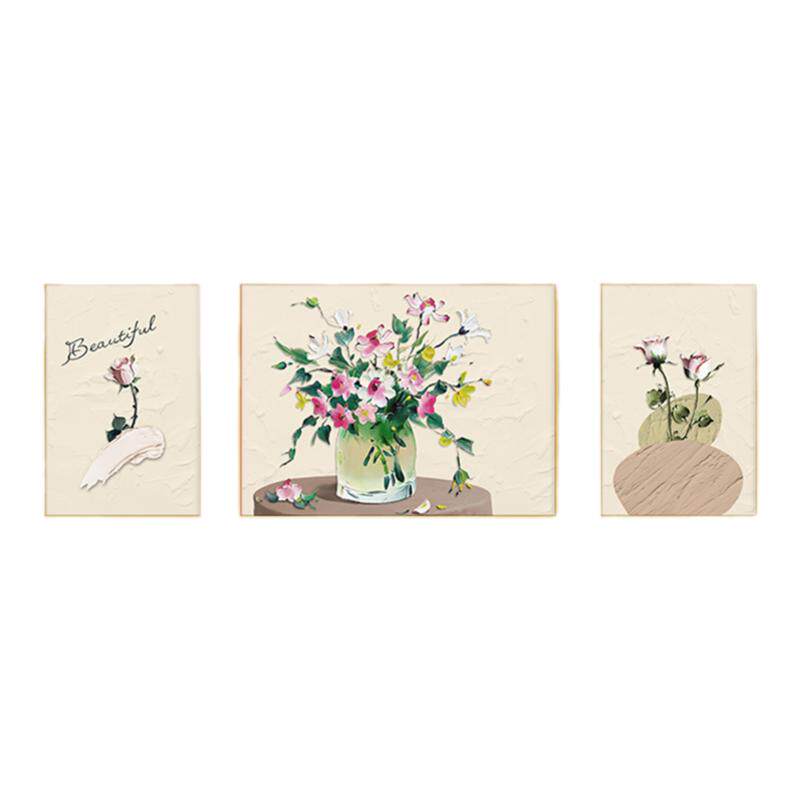 奶油风花卉客厅装饰画高级感大芬村油画沙发背景墙挂画抽象三联画