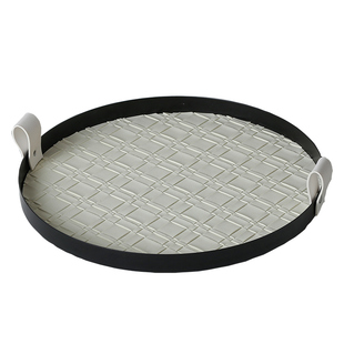 多尔顿轻奢黑色皮质旋转香薰托盘高级感客厅茶几玄关桌面装饰摆件